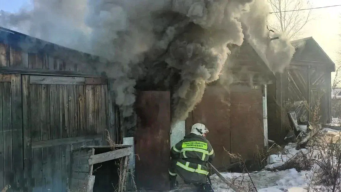 На Сахалине пожарные спасли собаку из горящего гаража