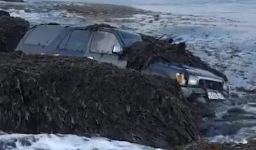 Toyota Surf застряла в морской капусте на Курилах